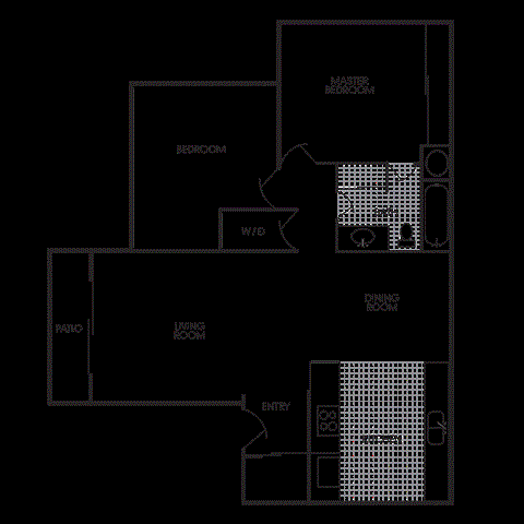 Floor plan for 2 beds, 1 bath, 985 sqft